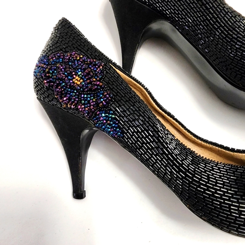 Vintage J Renee black beaded floral heels
